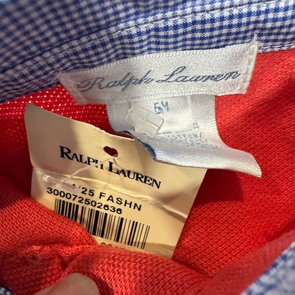 Ralph Lauren Baby Boy LOT OF 2 Rompers Navy L/S Salmon S/S W/ Collar NEW Sz 6 Mo - Picture 3 of 14
